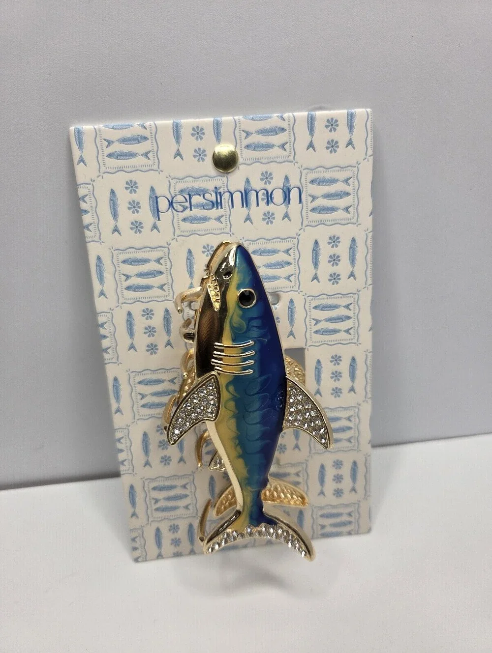 💙▪️Persimmon ▪️Blue & Gold Enamel Fish Hair Metal Claw  Clip